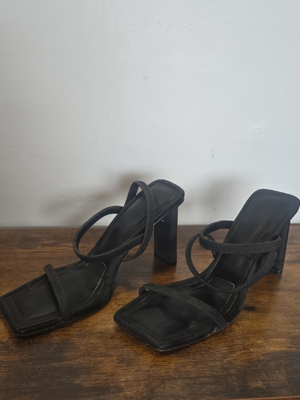 Aldo Black Strappy Square-Toe Block Heels